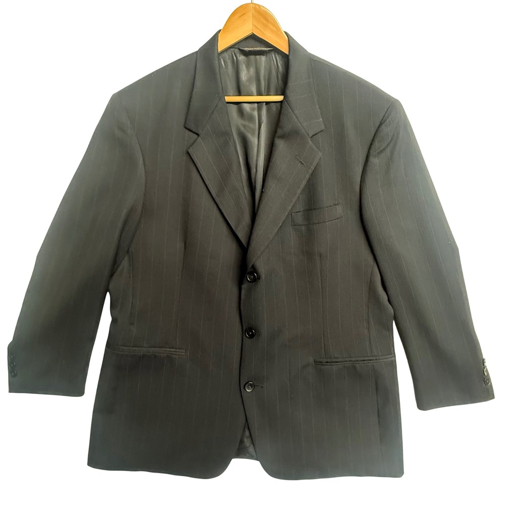 Nino Cerruti Mens Wool Blazer 44R Black Pinstripe 3 Button‎ Suit Jacket VTG